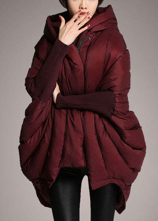 Trendy Mulberry hooded zippered Cloak Sleeves Winter Duck Down down coat