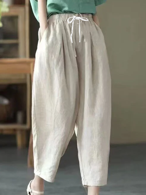 Casual Plain Loose Cotton Pants