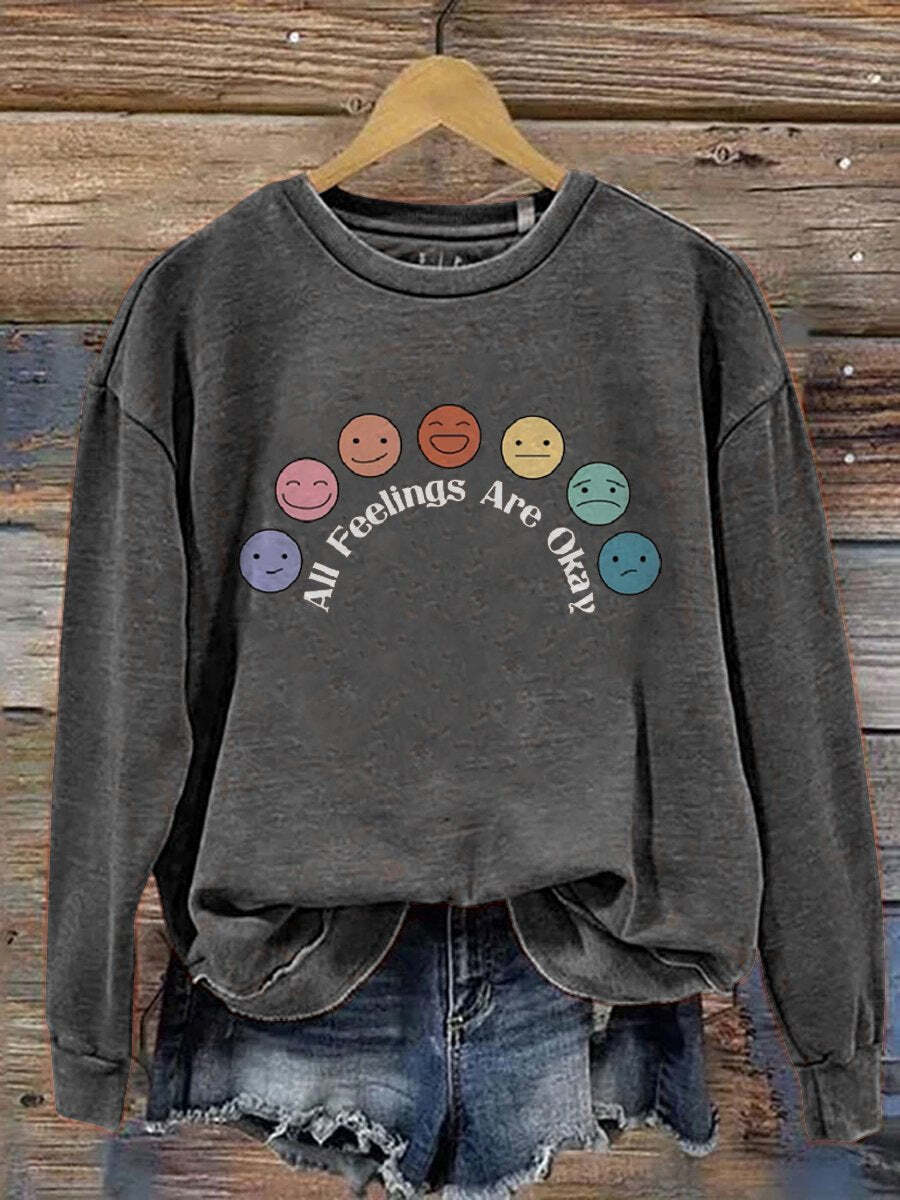 All Feelings Are Okay Mental Health Awareness Pattern Print Casual Sweatshirt