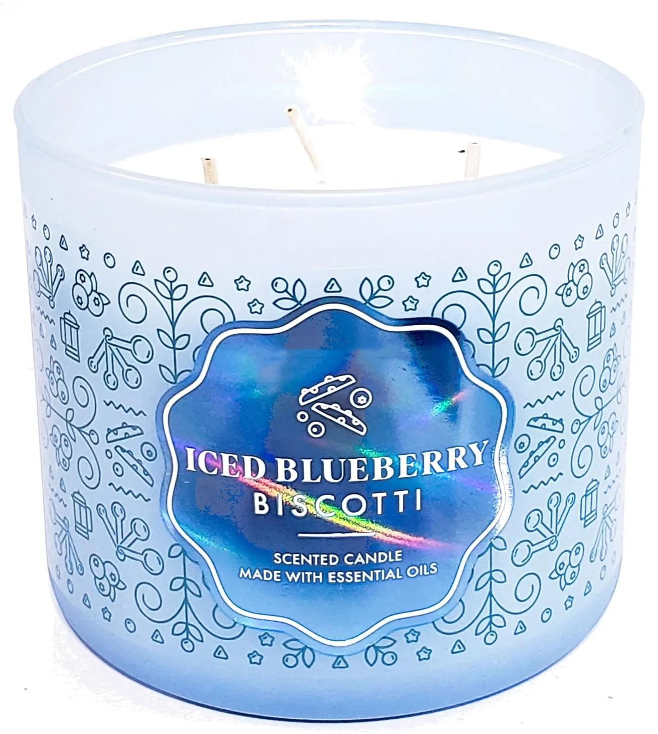 Blueberry Biscotti 3 Wick Candle Hologram Glass Style Jar