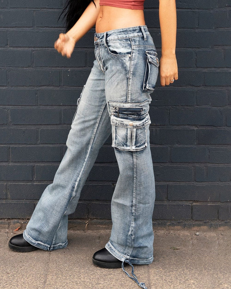 90s Vintage Flap Pocket Low Waist Straight Cargo Jeans