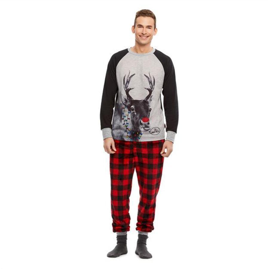 Family Matching Plaid Deer Print Christmas Pajamas Set(with Pet Dog Clothes)