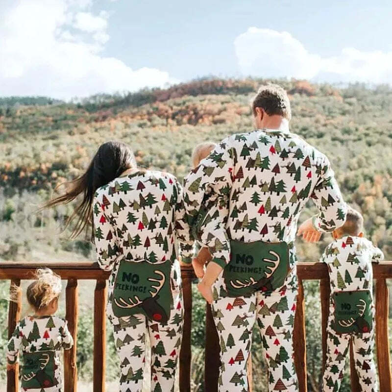 Green Little Christmas Tree Print Family Matching Onesie Pajamas