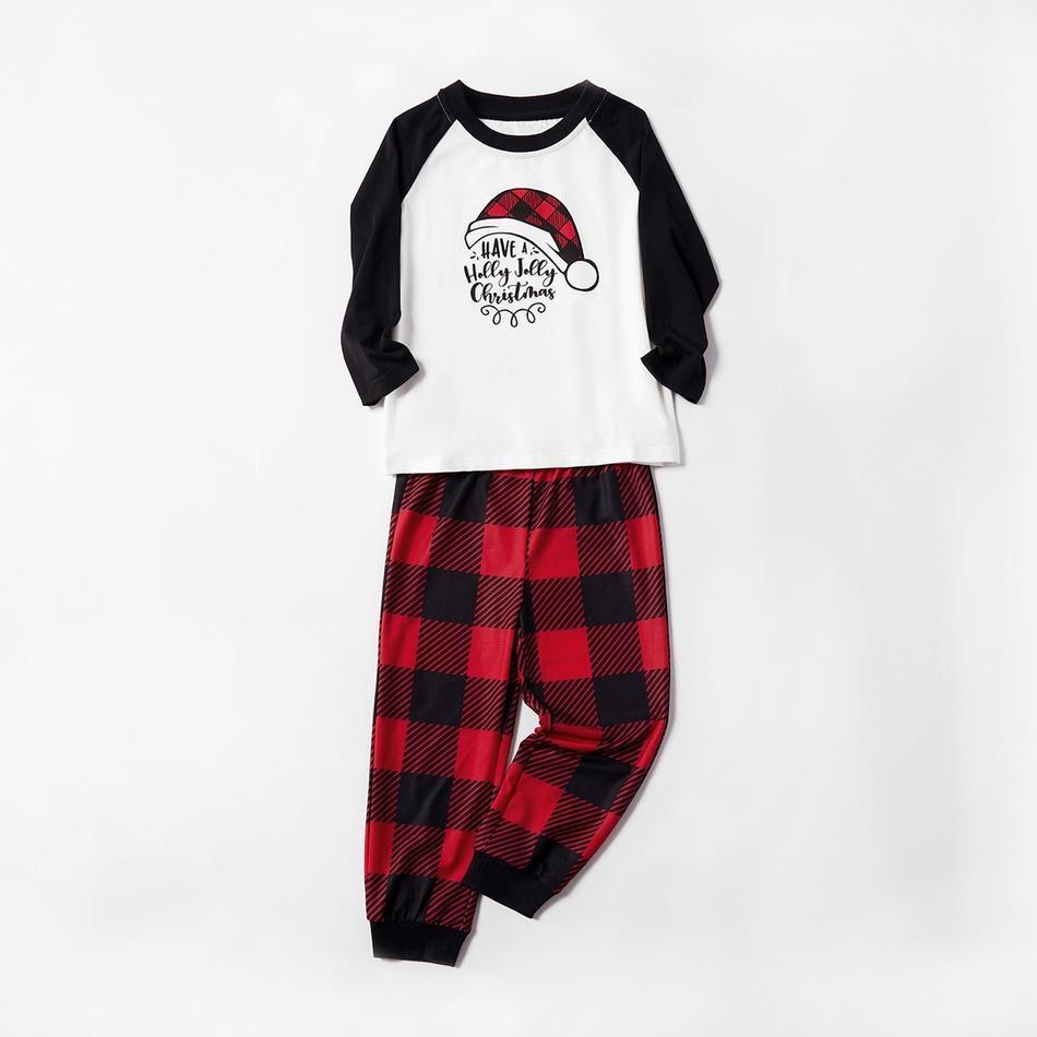 Family Matching Plaid Christmas Hat Print Pajamas Sets