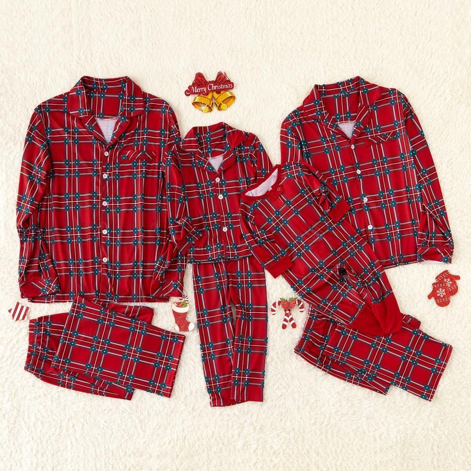 Christmas Plaid Lapel Family Matching Pajamas Sets