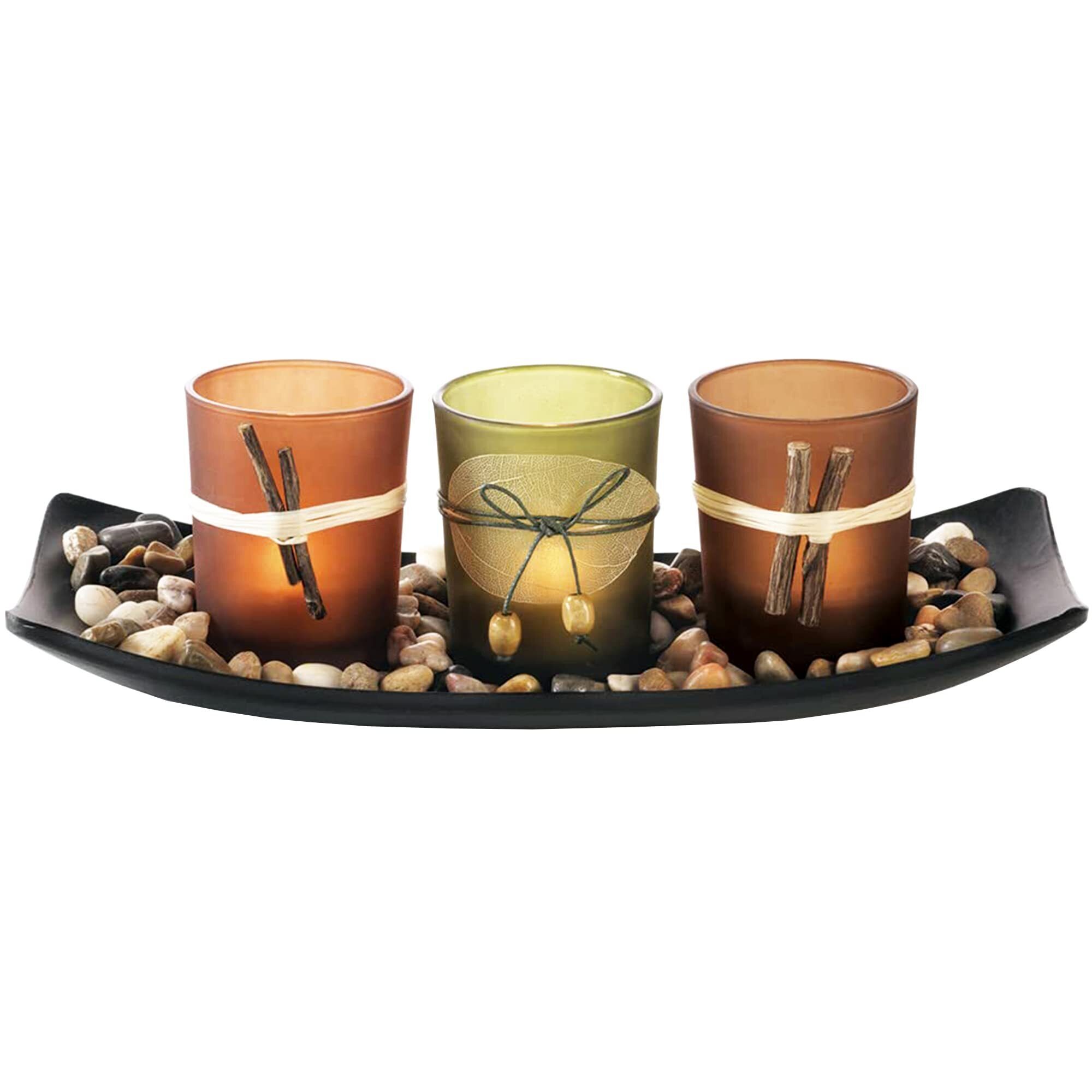 Vintage Decor Flameless Natural Coffee Table Decor Set, 3 LED Tea Cand
