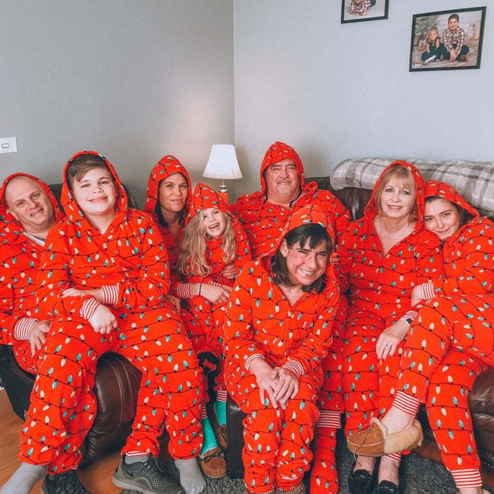 Red Christmas Bulb Hooded Home Matching Pajamas Set