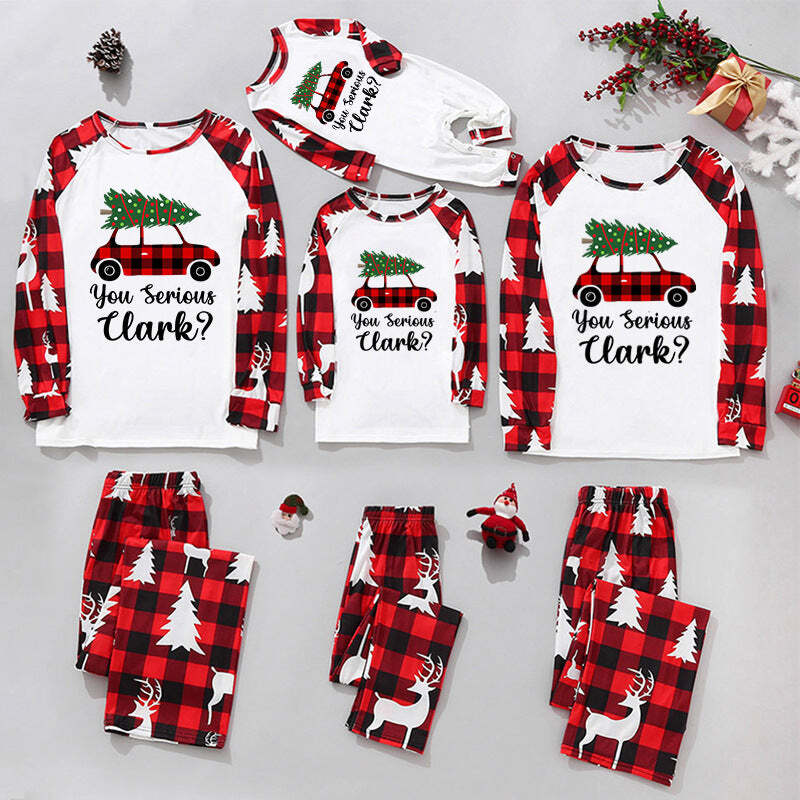 Christmas Tree and Truck Print Family Matching Pajamas Sets (with Pet's dog clothes)