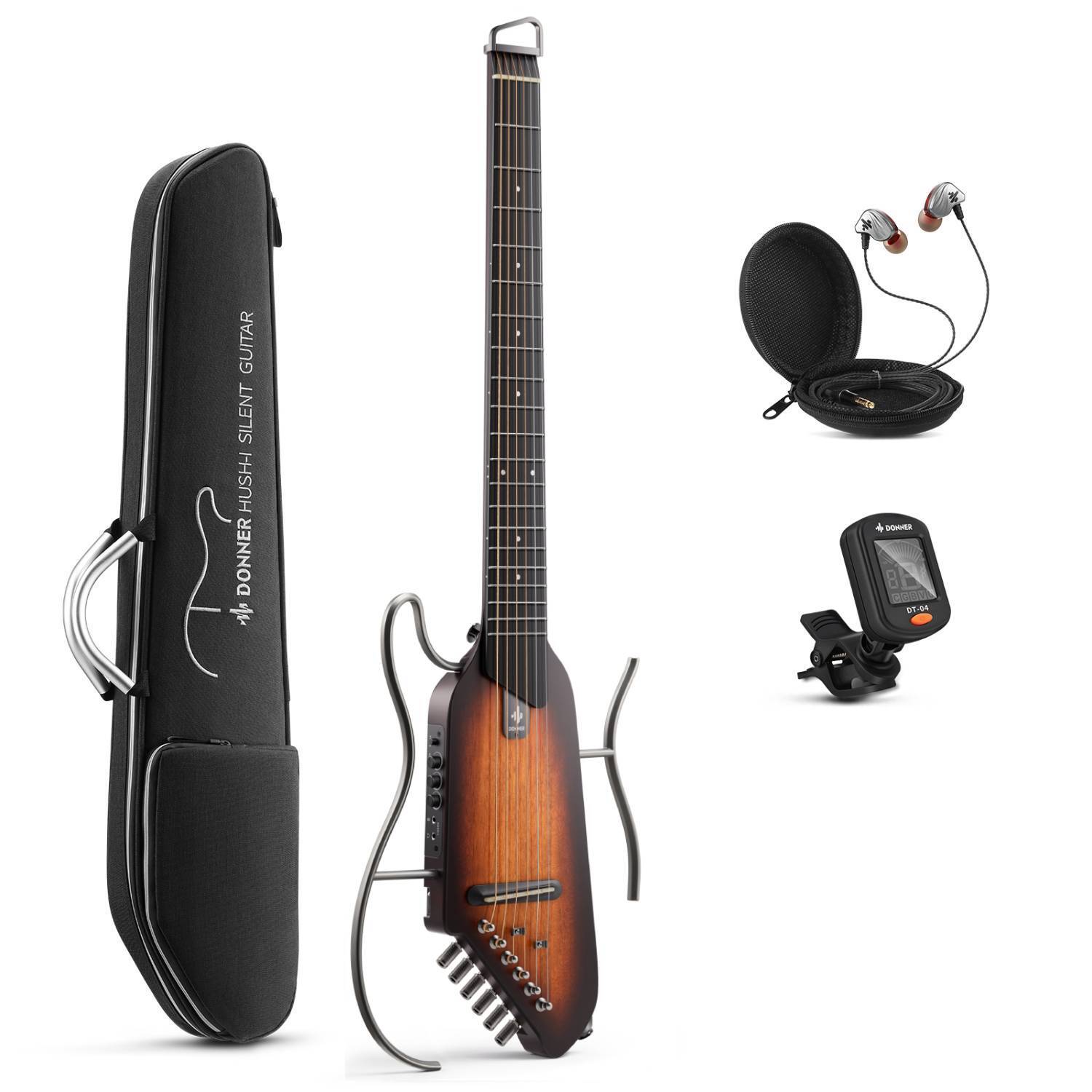 Donner HUSH-I Acoustic-Electric Guitar Kit for Travel Silent Practice ...