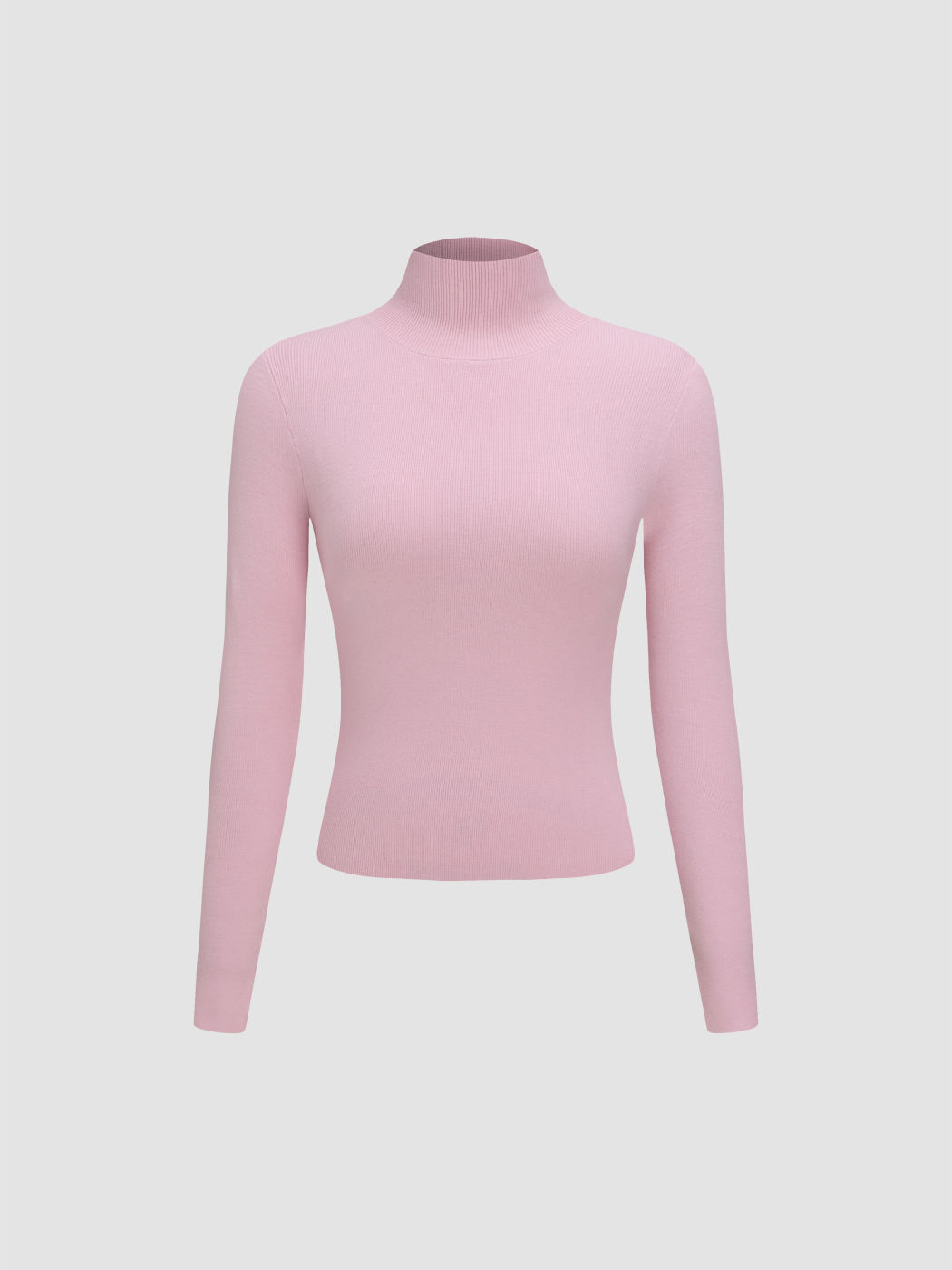 SOLID HIGH NECK KNITTED LONG SLEEVE TOP