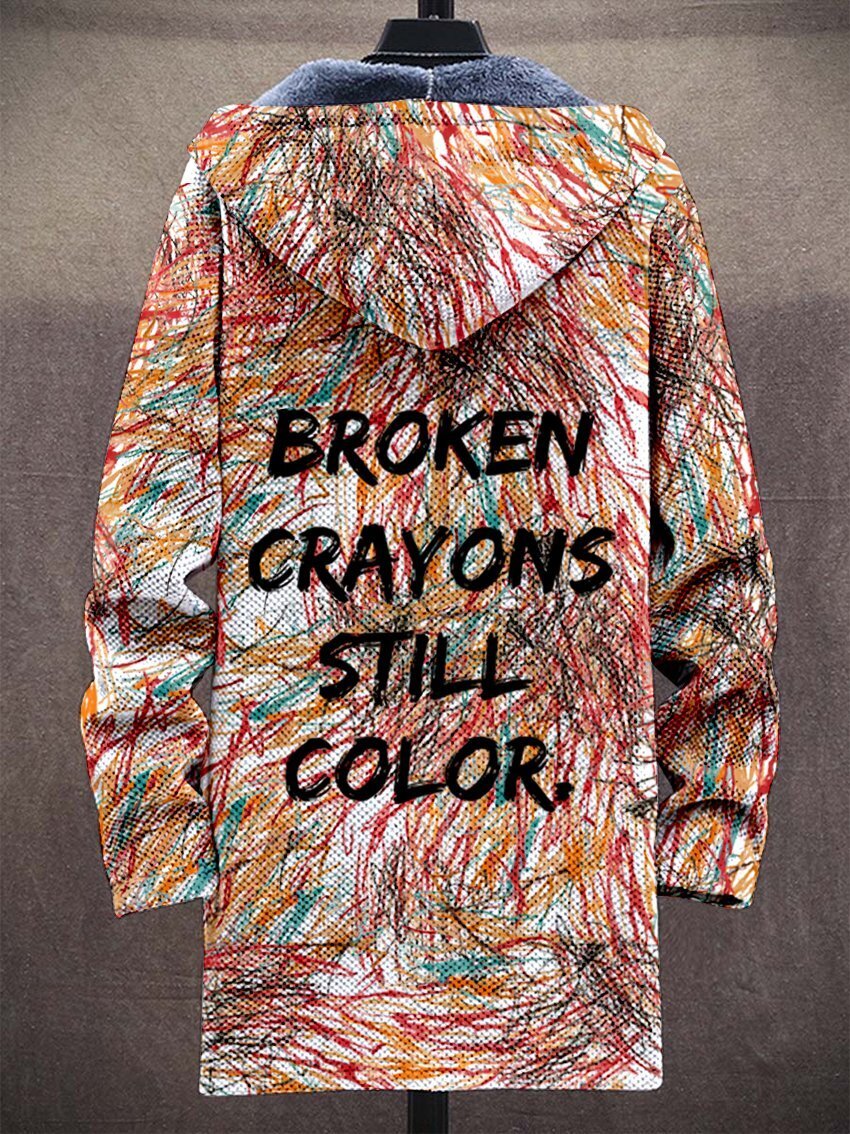 Unisex Broken Crayons Still Color Mental Health Awareness Plush Thick Long-Sleeved Sweater Coat Cardigan
