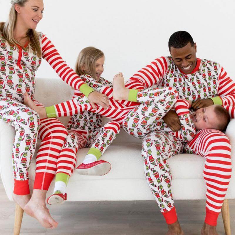 Striped Print Family Matching Christmas Pajamas