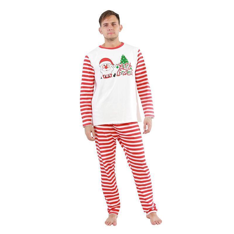 Christmas Santa Claus Print Top and Striped Pants Family Matching Pajamas Sets(with Pet Dog Clothes)