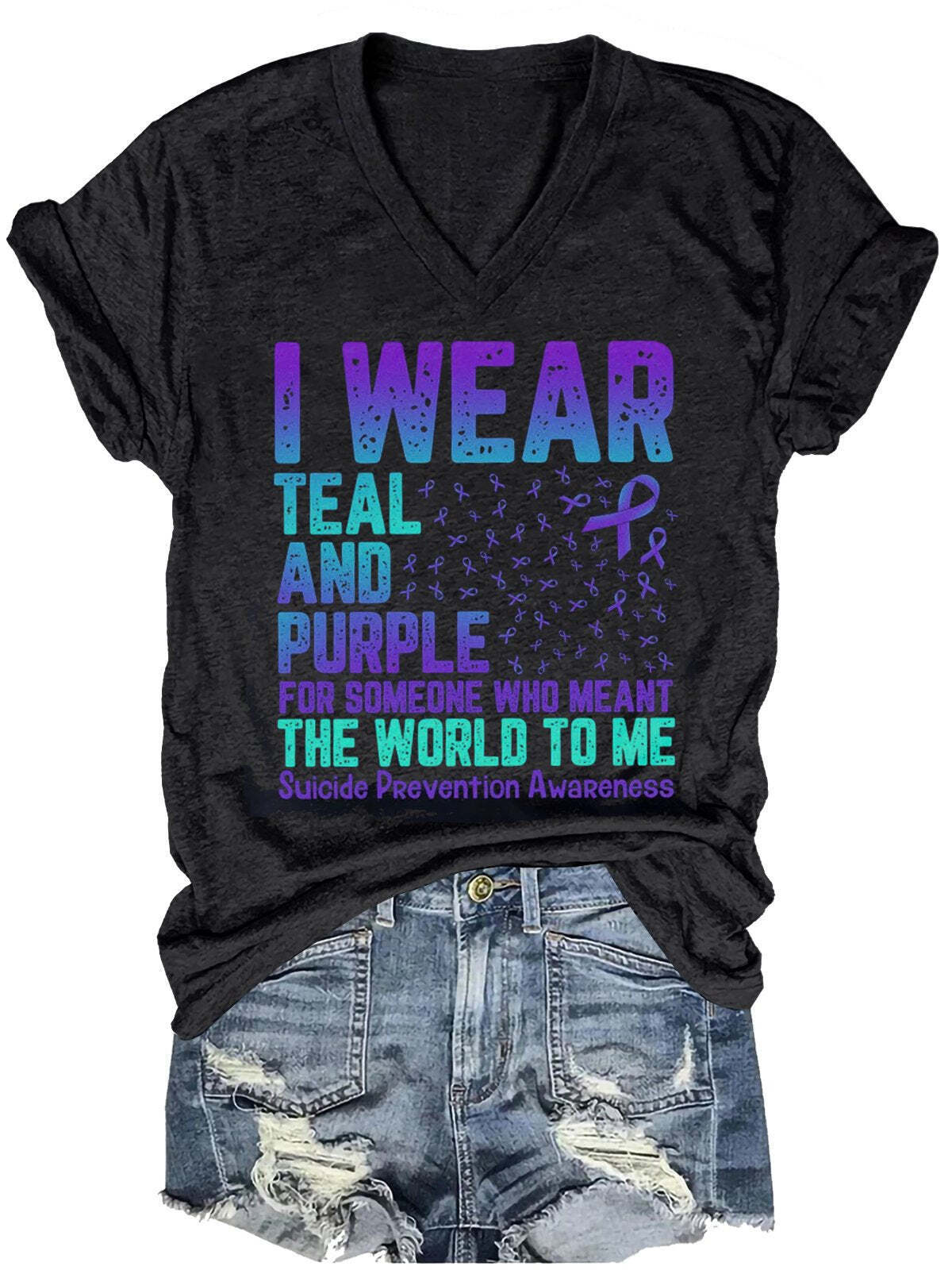 Women's I Wear Teal And Purple For Someone Who Meant The World To Me T-Shirt