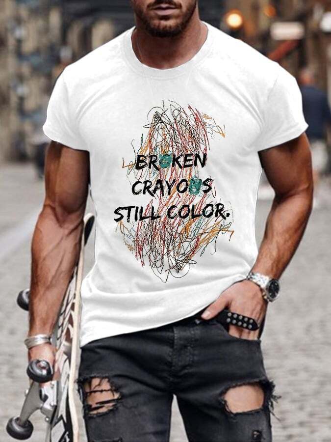Retro Broken Crayons Still Color Print T-Shirt