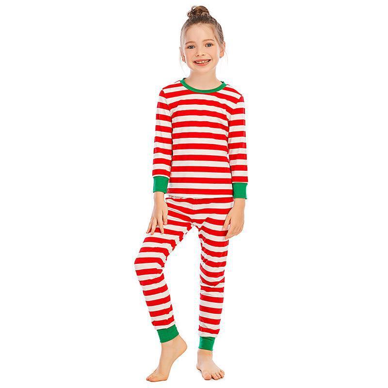 Red and Green Striped Green Collar Family Matching Pajamas Set(with Pet Dog Clothes)