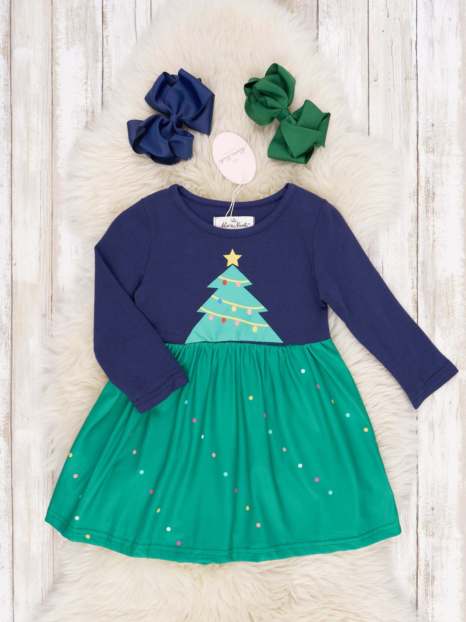 Navy & Green Christmas Tree Dress