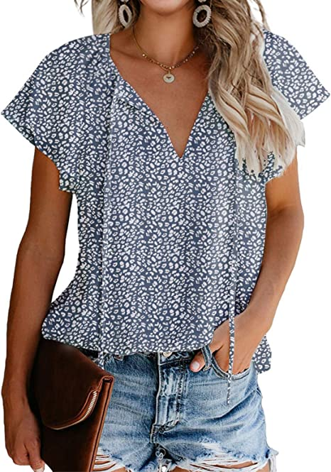 8-Pack Women's Casual Floral Print V Neck Ruffle Short Sleeve Summer S ...