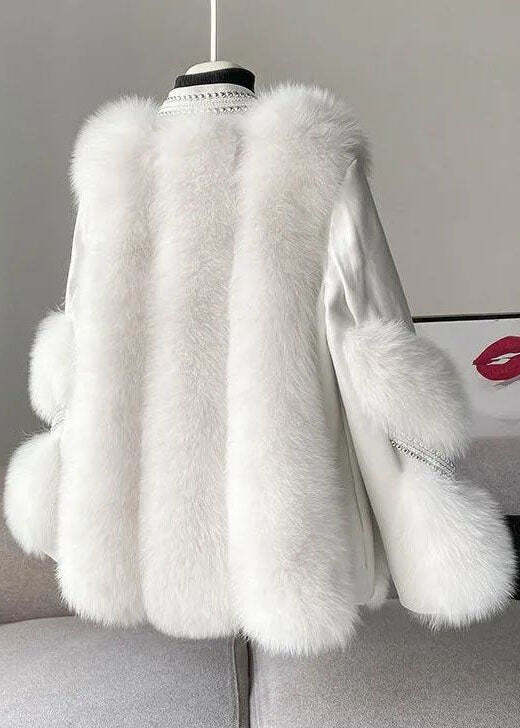 Stylish White V Neck Patchwork Mink Hair Coats Winter