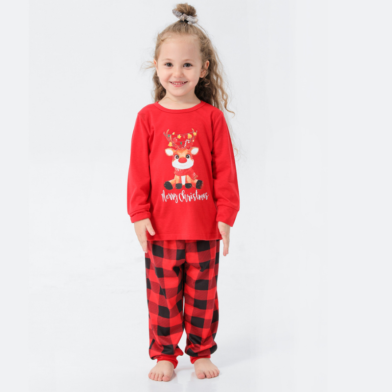 Christmas round collar red print parent-child suit (with Pet Dog Clothes)