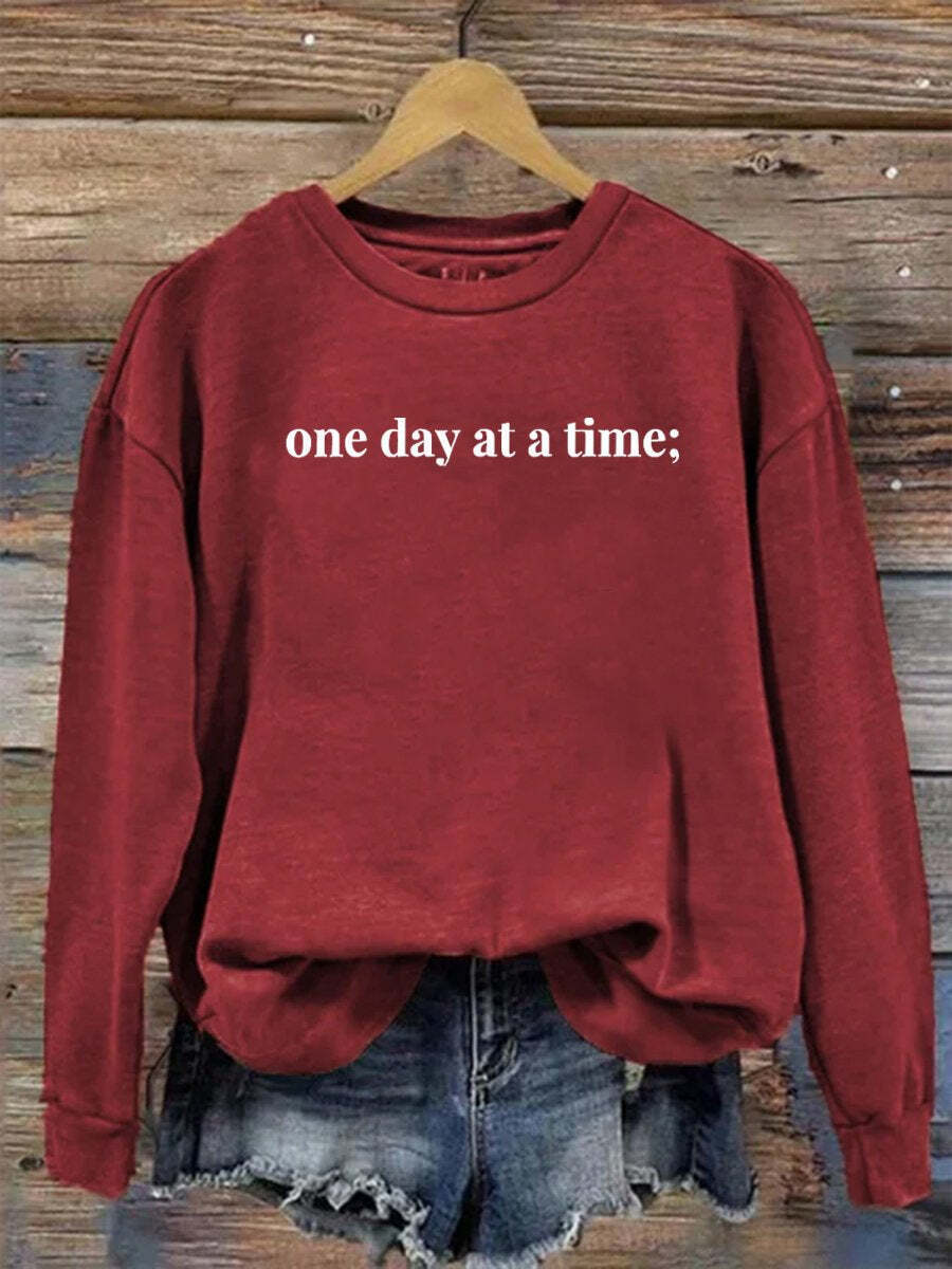 Suicide Prevention One Day At A Time Semicolon Casual Print Sweatshirt