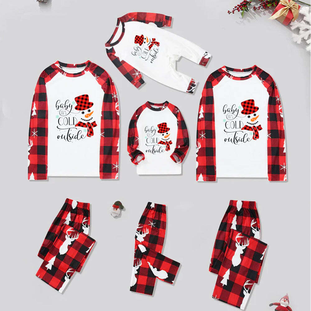 Red Plaid Snowman Pattern Family Matching Pajamas Sets