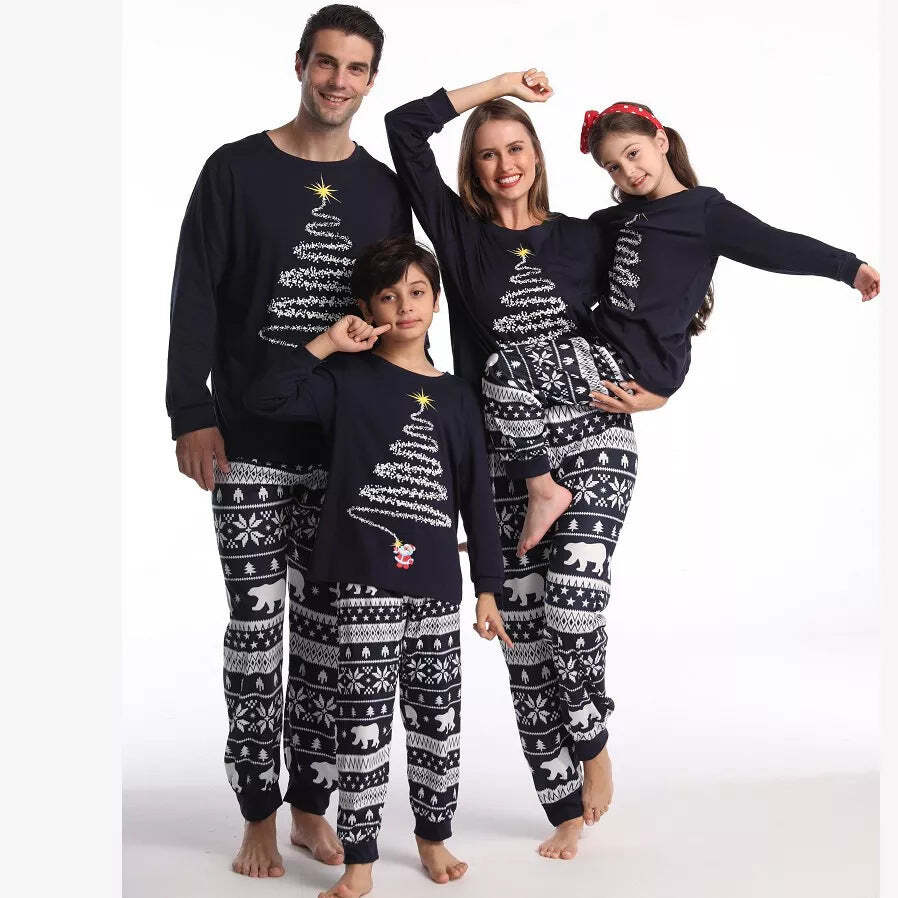 Black Christmas Tree Print Fmalily Matching Pajamas Sets