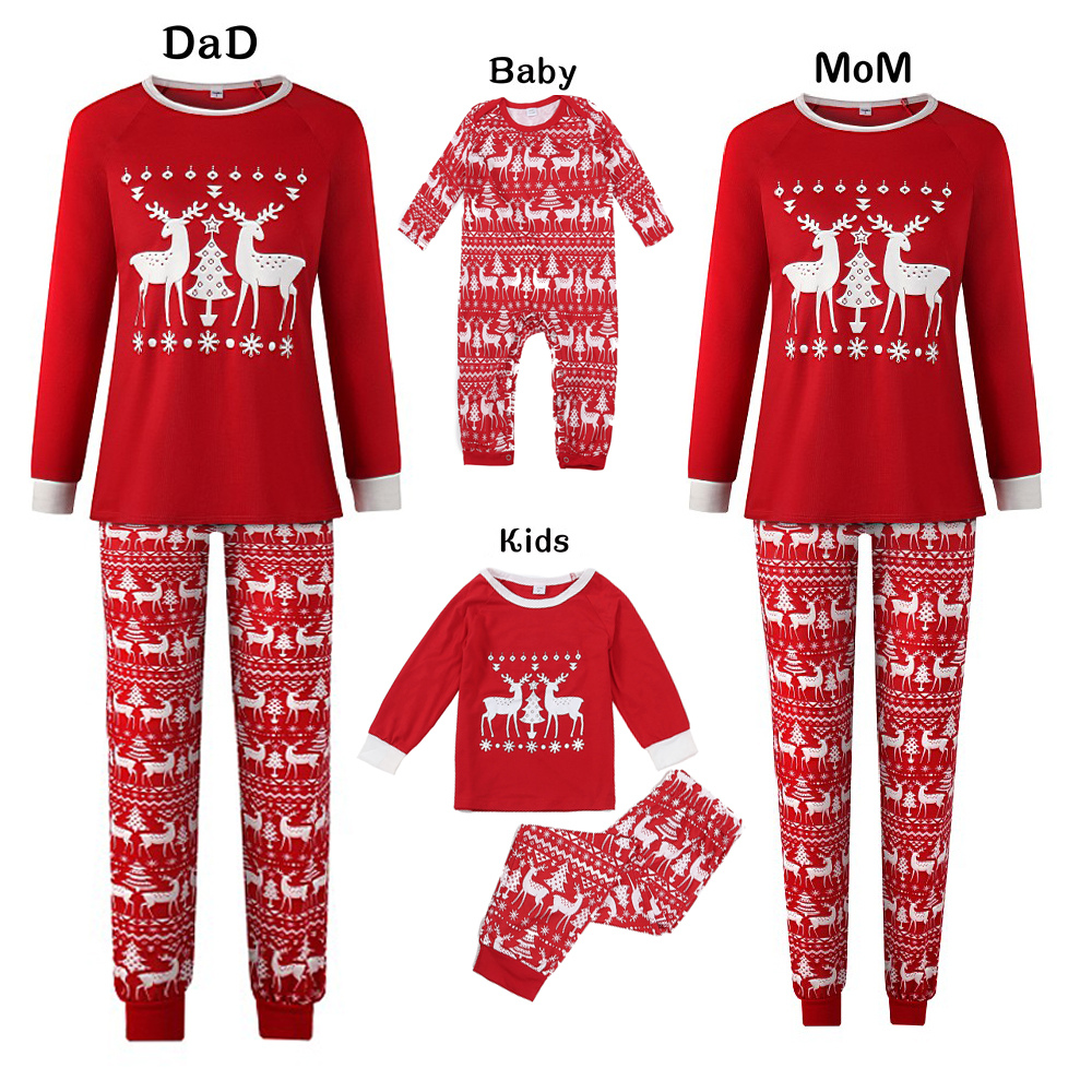 Christmas Print Red Round-neck Parent-child Pajamas Set
