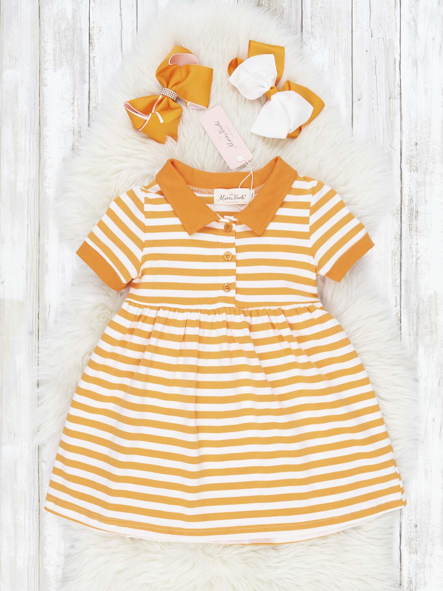 Orange & White Striped Polo Dress