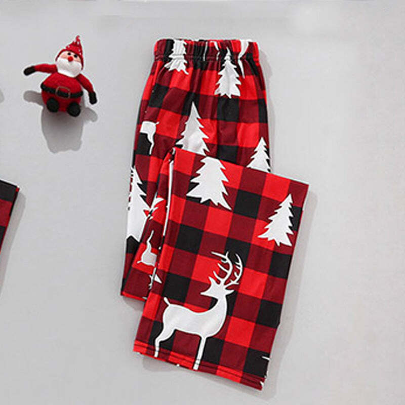 Red Plaid Christmas Tree Pattern Family Matching Pajamas Sets (with Pet's dog clothes)